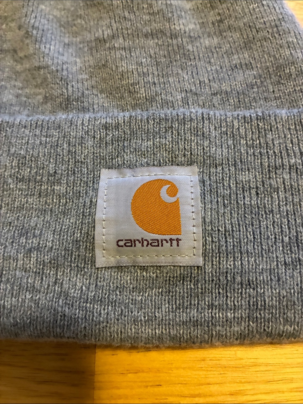 Carhartt Gray Ribbed Knit Beanie Gorpcore Winter Hat with Logo Patch Outdoor - Picture 2 of 5